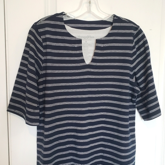 Hang Ten Navy White Stripe Short Sleeve T-shirt Dress UV Protection UPF 50+ M - Picture 2 of 9